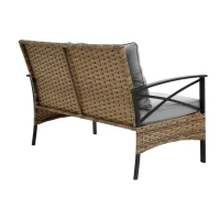4-Piece Patio Sectional Sofa Set with Cushions and Steel Table, Outdoor Rattan Wicker Conversation Set , 47.5" L x 29.5" W x 31.5" H, Gray(m-10)