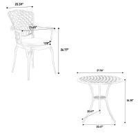 3-Piece Patio Bistro Set with Seat Cushions, Cast Aluminum Table and Chairs with Umbrella Hole, All-Weather Metal Furniture for Garden, Black(m-3)