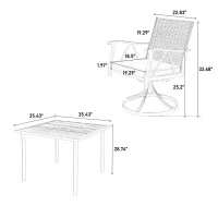 5-Piece Patio Dining Set with 4 Swivel Rocker Chairs, 1 Steel Table, Removable Cushions, Wicker Furniture Set for Garden, Backyard, Brown+Gray(m-3)