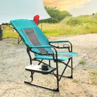 Camping Director's Chair with Side Table and Pocket, Steel Frame, Heavy Duty Oversized Portable Folding Chair, 25" L x 27.5" W x 43.5" H, Blue(m-5)