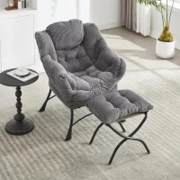 Ergonomic Lounge Accent Chair with Ottoman, Armrests and Side Pocket, Modern Lazy Chair with Steel Frame, 31.5" L x 25" W x 37.5" H, Gray(m-5)