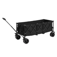 Foldable Extended Wagon with All-Terrain Beach Wheels, Heavy Duty 300L Utility Garden Cart with Drink Holders, 53.5" L x 21" W x 40.5" H, Black(m-6)