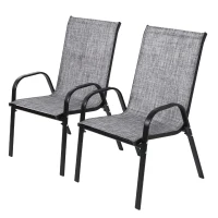 2-Piece Patio Chairs Set with Breathable Textilene Fabric, Curved Armrest, Space-Saving Outdoor Camping Chairs, 24.5" L x 24.5" W x 38" H, Gray(m-13)