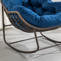 Outdoor Rattan Rocking Chair with Padded Cushion, Oversized Recliner for Porch, Patio, Garden, Steel Frame, 44" L x 37" W x 31.5" H, Navy Blue(m-9)