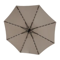 10ft Solar LED Offset Hanging Market Patio Umbrella with Steel Frame, Easy Adjustment and Enhanced Stability, 116" L x 116 W x 83" H, khaki(m-15)