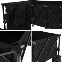 Foldable Extended Wagon with All-Terrain Beach Wheels, Heavy Duty 300L Utility Garden Cart with Drink Holders, 53.5" L x 21" W x 40.5" H, Black(m-4)