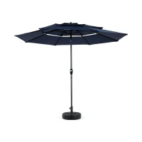 10ft 3-Tier Auto-Tilt Patio Umbrella with Crank System, Outdoor Market Table Pool Deck Umbrella, 116" L x 116" W x 98.5" H, Navy Blue(m-2)