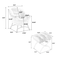 Ergonomic Lounge Accent Chair with Ottoman, Armrests and Side Pocket, Modern Lazy Chair with Steel Frame, 31.5" L x 25" W x 37.5" H, Gray(m-3)