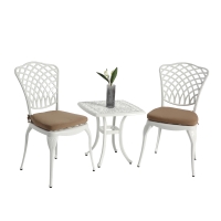 3-Piece Bistro Set with Cushions, Includes 2 Chairs and 1 Round Table, Rustproof Cast Aluminum Patio Furniture for Garden, Patio, Balcony, White