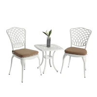 3-Piece Bistro Set with Cushions, Includes 2 Chairs and 1 Round Table, Rustproof Cast Aluminum Patio Furniture for Garden, Patio, Balcony, White(m-2)