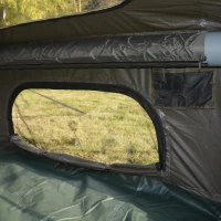 Inflatable Camping Tent with Hand Pump, Mesh and Chimney Window, Windproof Oxford Cabin Tent, 157.5" L x 118" W x 79" H, Army Green(m-12)