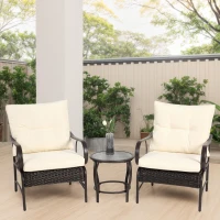 3-Piece Patio Set with Rust-Proof Steel Frame, Cushioned Seats, Outdoor Wicker Furniture with Rattan Chairs, Coffee Table, Brown+White(m-1)