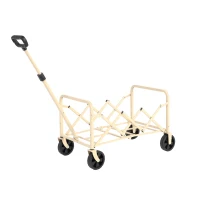 Lightweight Portable Heavy Duty Folding Beach Wagon with Wheels, Utility Cart with Automatic Rebound Handle, 26" L x 16" W x 17.5" H, Beige(m-7)