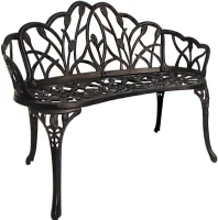 Patio Garden Bench with Floral Tulip Design, Ergonomic Backrest, Elegant Outdoor Park Bench for Lawn, Yard, 39" L x 21.5" W x 31" H, Black(m-2)