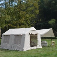 Inflatable Camping Tent with Canopy, Hand Pump, Waterproof and Windproof Air Glamping Tent for 7-8 People, 157.5" L x 118" W x 94.5" H, Beige(m-7)