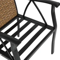 7-Piece Patio Dining Set with Swivel Rocker Chairs, Cushioned Seats, Steel Table Top with Umbrella Hole, Outdoor Wicker Furniture, Brown+Gray(m-6)