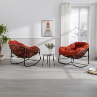 Outdoor Rattan Rocking Chair with Padded Cushion, Hand-Woven Recliner, Ergonomic Design, Steel Frame, 44" L x 37" W x 31.5" H, Orange(m-8)