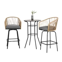 3-Piece Outdoor Bar Set with Ecoating Technology, Innovative Sling Fabric, Patio Bar Table and Swivel Chairs with DPC Wood-Like Top, Gray(m-2)