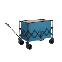 Collapsible Beach Wagon with All-Terrain Wheels, Automatic Rebound Handle, Utility Garden Cart with Drink Holders, 43" L x 21" W x 32.5" H, Blue(m-5)
