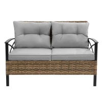 4-Piece Patio Sectional Sofa Set with Cushions and Steel Table, Outdoor Rattan Wicker Conversation Set , 47.5" L x 29.5" W x 31.5" H, Gray(m-8)