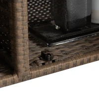 Outdoor Wicker Bar Cart with Wheels, Patio Wine Serving Cart with Glass Top and Storage Cabinet, 51" L x 20" W x 35.5" H, Light Brown(m-7)