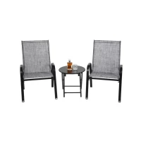 3-Piece Patio Set with 2 Armchairs and 1 Table, Garden Furniture Set with Breathable Textilene Fabric Chairs, Folding Steel Table, Gray(m-2)