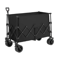 Collapsible Beach Wagon with All-Terrain Wheels, Heavy Duty 300L Folding Utility Garden Cart with Drink Holders, 43" L x 21" W x 32.5" H, Black(m-2)