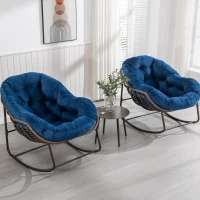 Outdoor Rattan Rocking Chair with Padded Cushion, Oversized Recliner for Porch, Patio, Garden, Steel Frame, 44" L x 37" W x 31.5" H, Navy Blue(m-8)