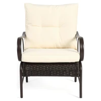 3-Piece Patio Set with Rust-Proof Steel Frame, Cushioned Seats, Outdoor Wicker Furniture with Rattan Chairs, Coffee Table, Brown+White(m-4)