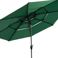 3-Tier Auto-Tilt Patio Umbrella with Crank System, 8 Ribs Support, Outdoor Market Table Pool Deck Umbrella, 116" L x 116" W x 98.5" H, Dark Green(m-5)