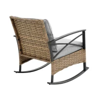 3-Piece Outdoor Rocking Rattan Chair Set with Steel Frame, Durable and Easy to Move, Includes Table, 29" L x 25.5" W x 31" H, Gray(m-13)