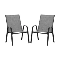 2-Piece Patio Chairs Set with Breathable Textilene Fabric, Curved Armrest, Space-Saving Outdoor Camping Chairs, 24.5" L x 24.5" W x 38" H, Gray(m-12)