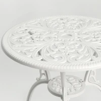 3-Piece Outdoor Rust-Resistant Patio Bistro Set with Decorative Floral Design, Cast Aluminum Frame, Perfect for Patios, Balconies, Porches, White(m-6)