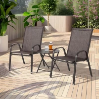 2-Piece Patio Chairs with Breathable Textilene Fabric, High Backrest and Armrest, Space-Saving Camping Chairs, 24.5" L x 24.5" W x 38" H, Brown(m-5)