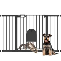 PawHut 30"-52" Extra Wide Pet Gate Barrier with Small Door, 30"H Dog Gate with Safety Gate Barrier, Stair Pressure Fit, Black(m-11)