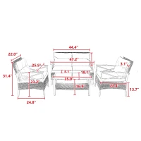 4-Piece Patio Sectional Sofa Set with Steel Frame, Unbreakable Table, Low Dining Conversation Set with Cushions, 47.5" L x 29.5" W x 31.5" H, Blue(m-3)