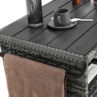 Outdoor Wicker Bar Cart with Wheels, Patio Wine Serving Cart, Rolling Rattan Beverage Bar Counter Table with Glass Top, 51" L x 20" W x 35" H, Aqua Gray(m-5)