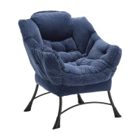 Modern Lazy Chair with Ottoman, Armrests, Side Pocket, Ergonomic Lounge Accent Chair with Steel Frame, 31.5" L x 25" W x 37.5" H, Navy Blue(m-15)