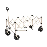 Foldable Extended Wagon with Big All-Terrain Beach Wheels, Heavy Duty 300L Utility Cart with Drink Holders, 53.5" L x 21" W x 40.5" H, Beige(m-7)