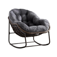 Oversized Outdoor Rattan Rocking Chair with Padded Cushion, Steel Frame, Ergonomic Hand-Woven Recliner, 44" L x 37" W x 31.5" H, Gray