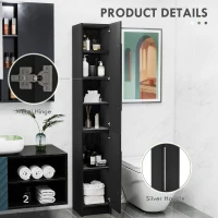 HOMCOM Freestanding Tall Bathroom Storage Cabinet with Adjustable Shelves, Bathroom Organizer, Black Wood Grain(m-7)