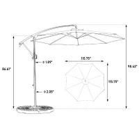10ft Solar LED Offset Hanging Market Patio Umbrella with Easy Adjustment, Steel Frame, 8 Ribs, 116" L x 116" W x 98.5" H, Dark Green(m-3)