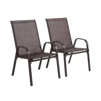 2-Piece Patio Chairs with Breathable Textilene Fabric, High Backrest and Armrest, Space-Saving Camping Chairs, 24.5" L x 24.5" W x 38" H, Brown(m-12)