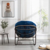 Outdoor Rattan Rocking Chair with Padded Cushion, Oversized Recliner for Porch, Patio, Garden, Steel Frame, 44" L x 37" W x 31.5" H, Navy Blue(m-6)