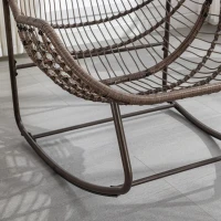 Outdoor Rattan Rocking Chair with Padded Cushion, Oversized Recliner for Porch, Patio, Garden, Steel Frame, 44" L x 37" W x 31.5" H, Navy Blue(m-12)
