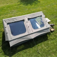 Inflatable Camping Tent with Hand Pump, Mesh and Chimney Window, Windproof Oxford Cabin Tent, 157.5" L x 118" W x 79" H, Army Green(m-6)