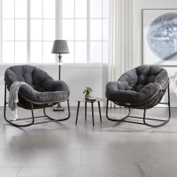 Oversized Outdoor Rattan Rocking Chair with Padded Cushion, Steel Frame, Ergonomic Hand-Woven Recliner, 44" L x 37" W x 31.5" H, Gray(m-4)