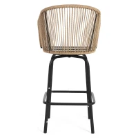 Set of 2 Outdoor Bar Stools with Armrests and Backrest, 2-Piece All Weather Rattan Bar Chairs with Footrest, 23" L x 17.5" W x 44" H, Blue(m-15)