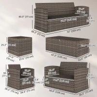 Outsunny 6 Pieces Wicker Patio Furniture Set with Cushions, 7-Seater Rattan Patio Sofa Set with Storage Table, Orange(m-3)