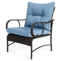 3-Piece Patio Set with Rust-Proof Steel Frame, Weather-Resistant Outdoor Wicker Furniture Set with Rattan Chairs and Coffee Table, Brown+Blue(m-4)